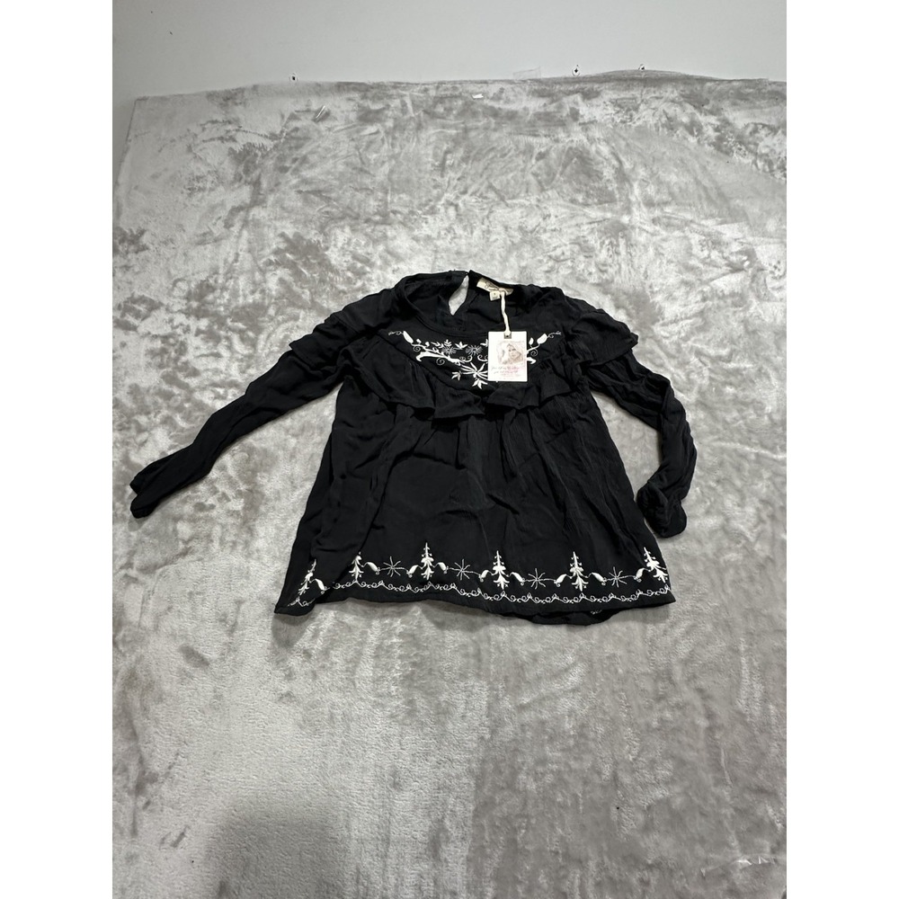 Jessica Simpson Top Blouse Girl's Size 5 Black Embroidered Long Sleeve NWT‎